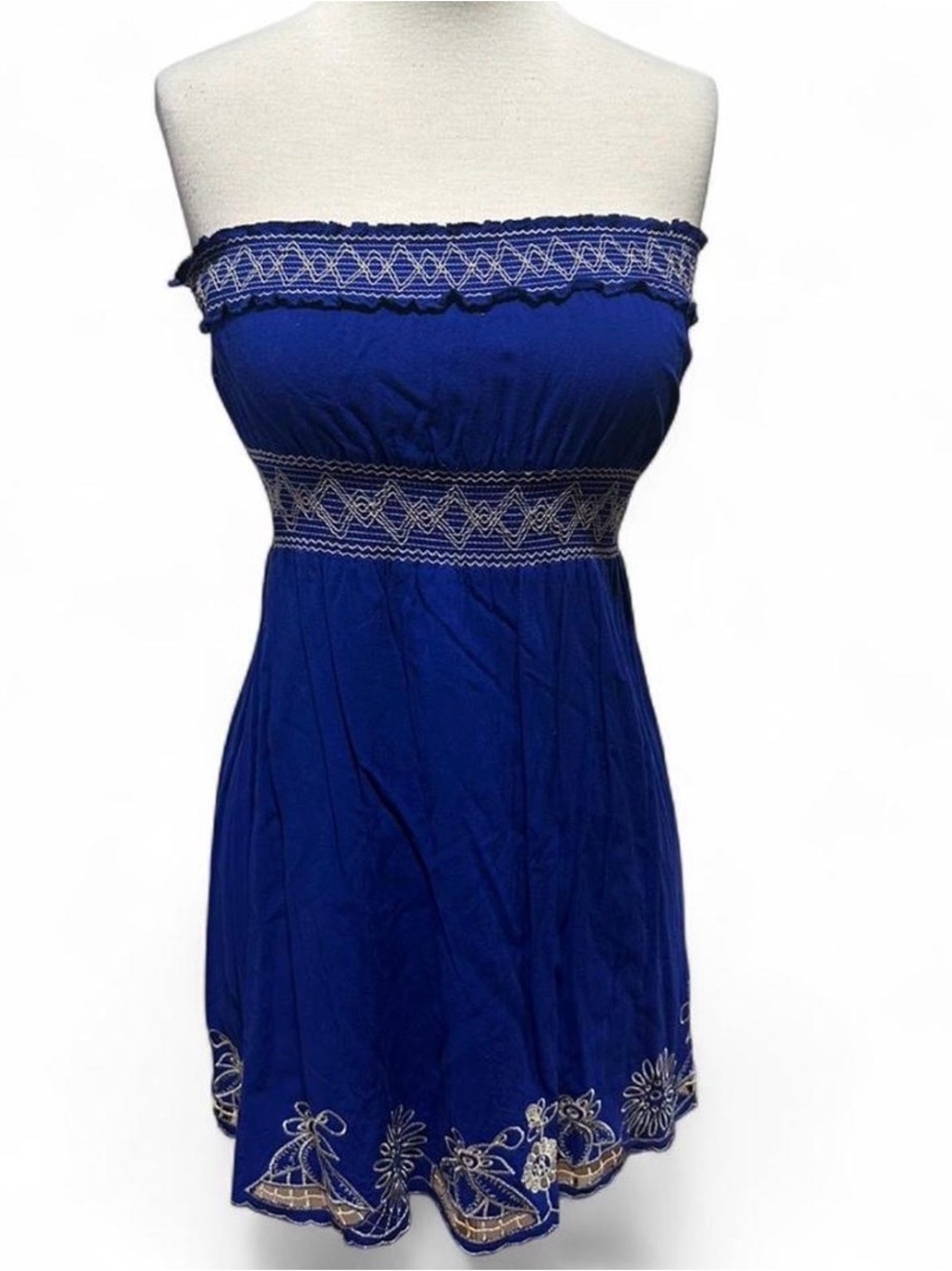 Forever 21 Royal Blue Strapless Embroidered Sundress